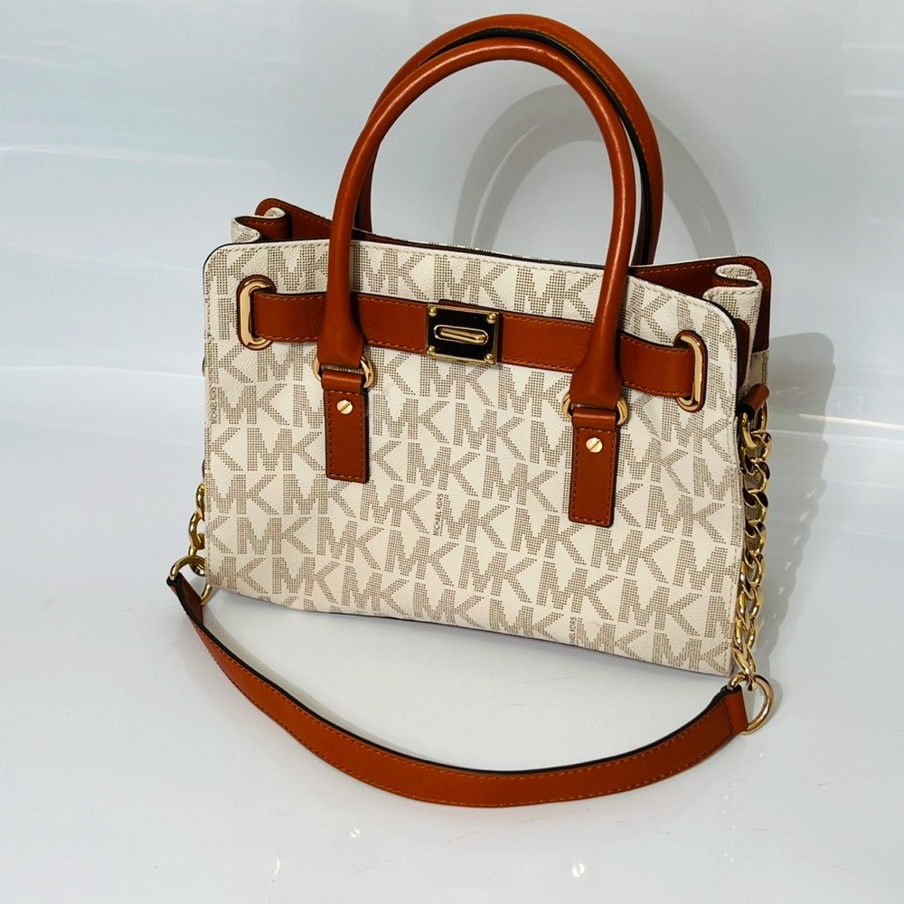 MICHAEL Kors Hamilton Satchel Bag  Vanilla /Chestnut Brown